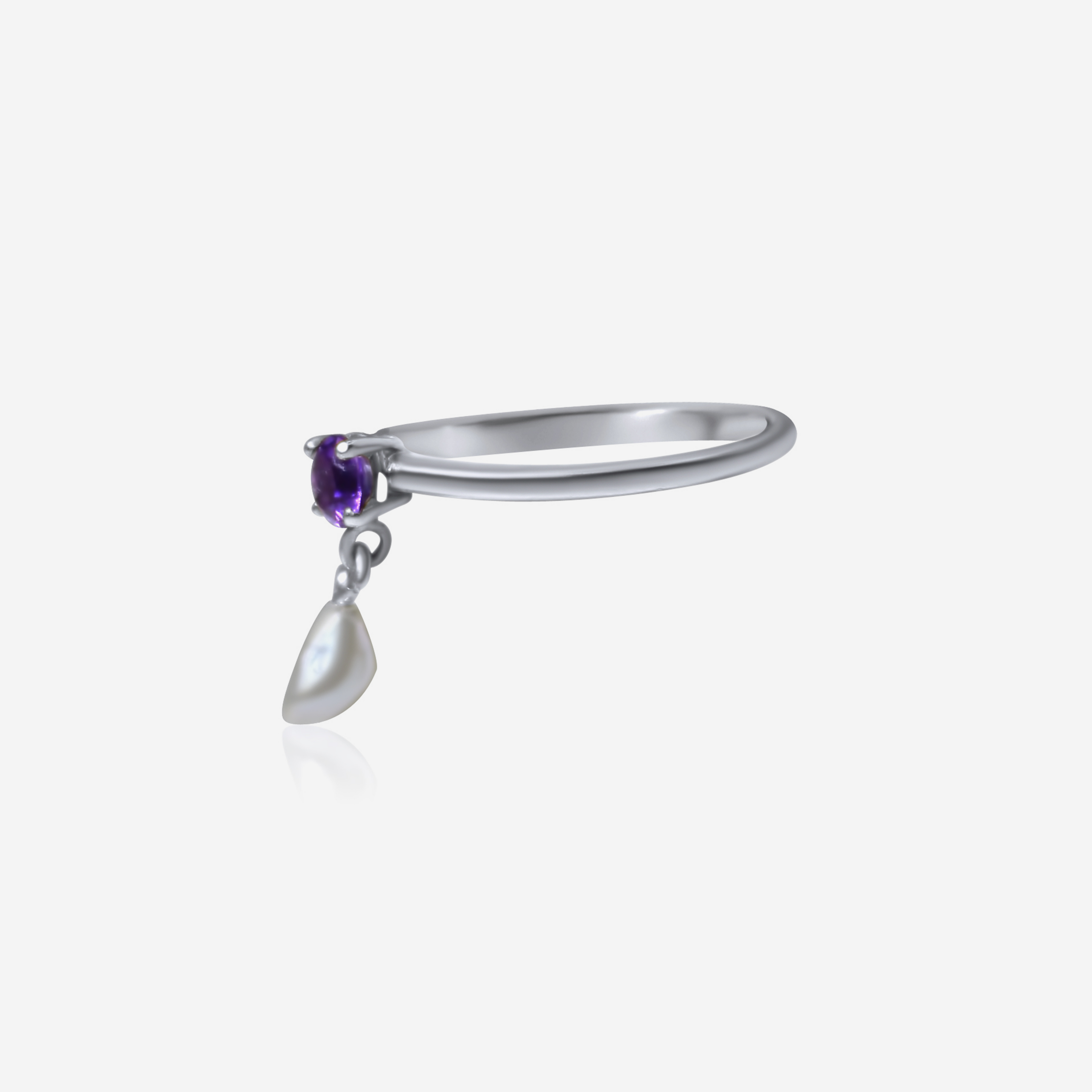 Amethyst w/ Freshwater Pearl Drop Freshwater Ring