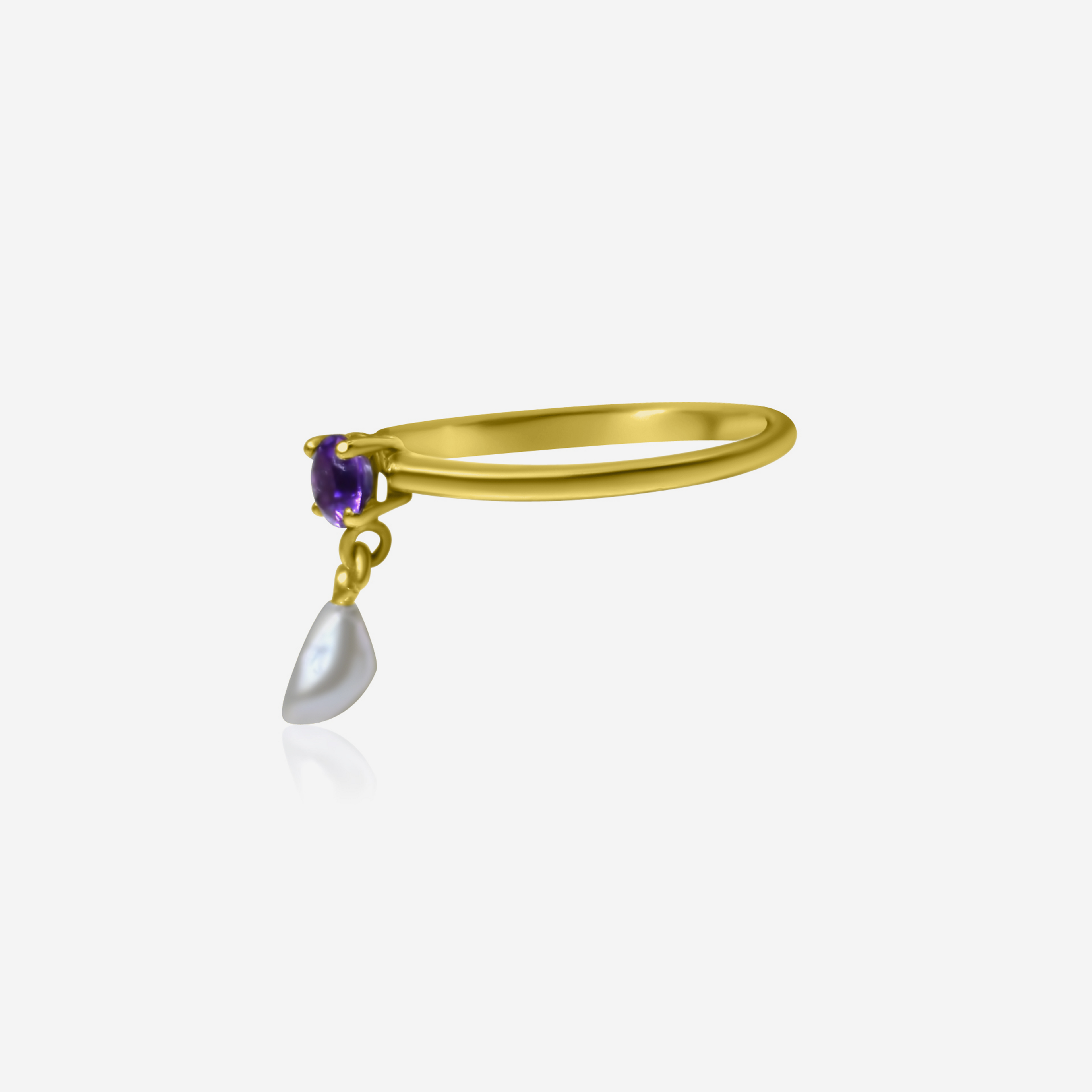 Amethyst w/ Freshwater Pearl Drop Freshwater Ring