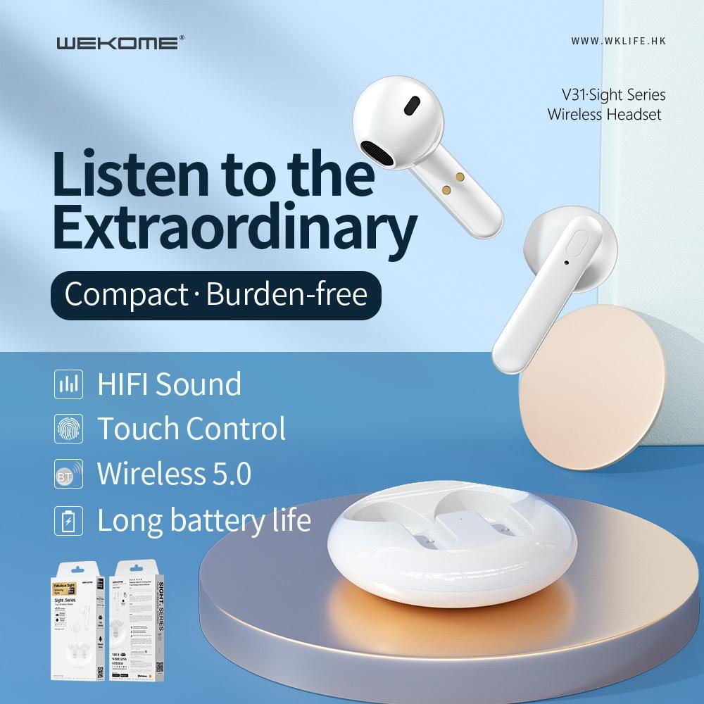 NNEIDS Wireless Stereo Bluetooth Earphones - V31 Sight Series White