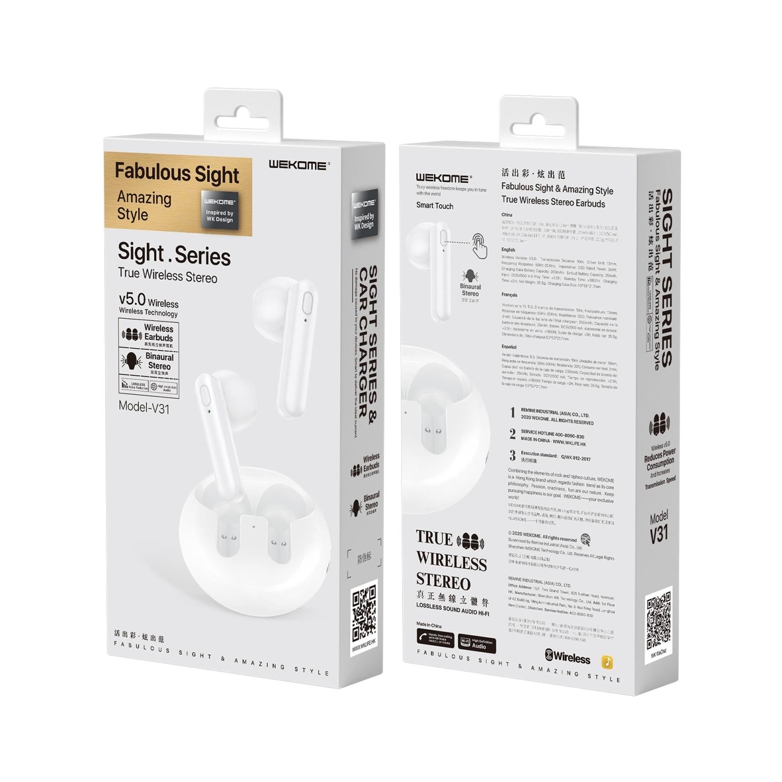 NNEIDS Wireless Stereo Bluetooth Earphones - V31 Sight Series White