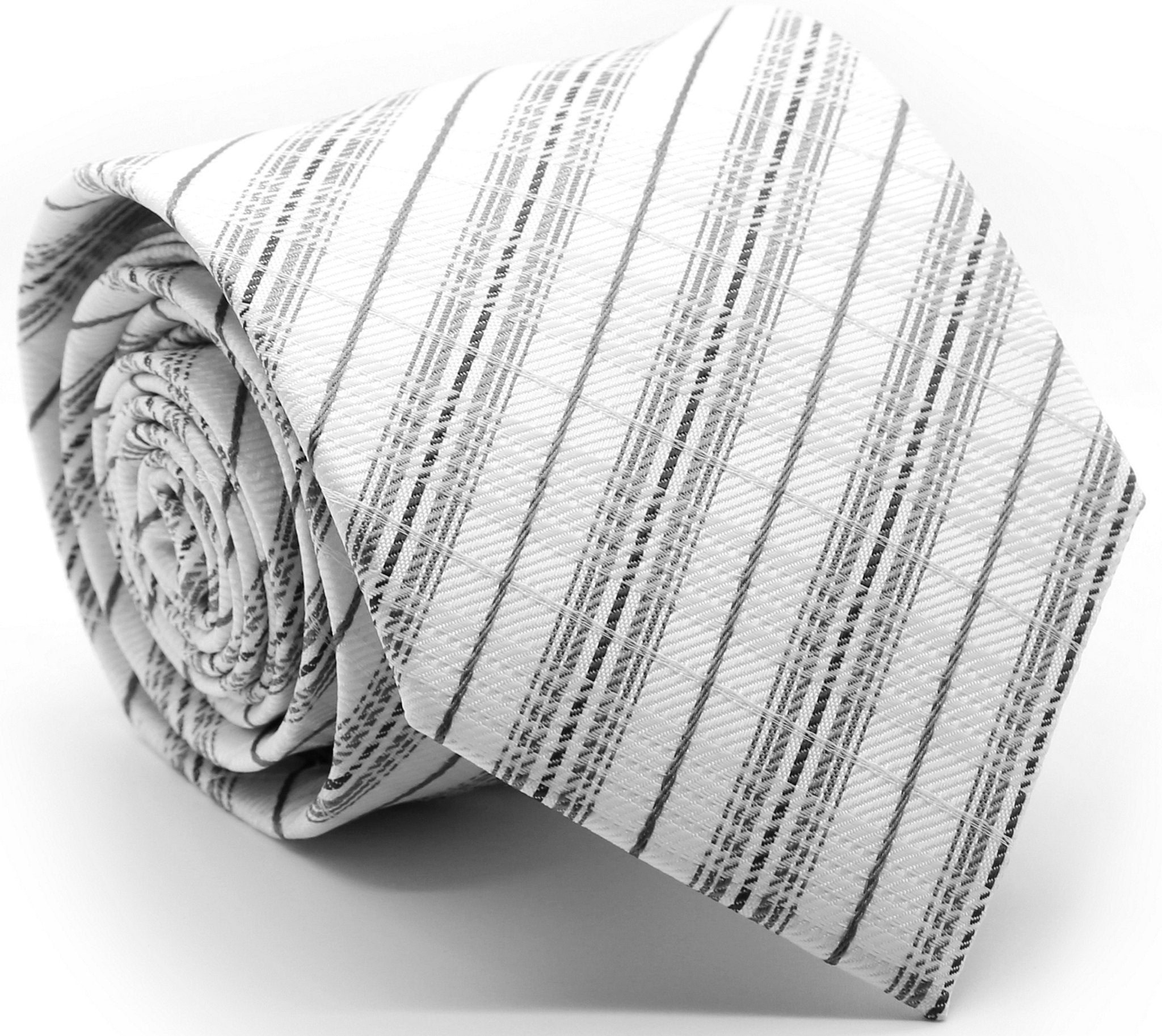 Mens Dads Classic Grey Striped Pattern Business Casual Necktie & Hanky Set JO-7-0