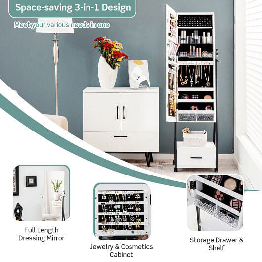 Jewelry Cabinet with Full Length Mirror-White