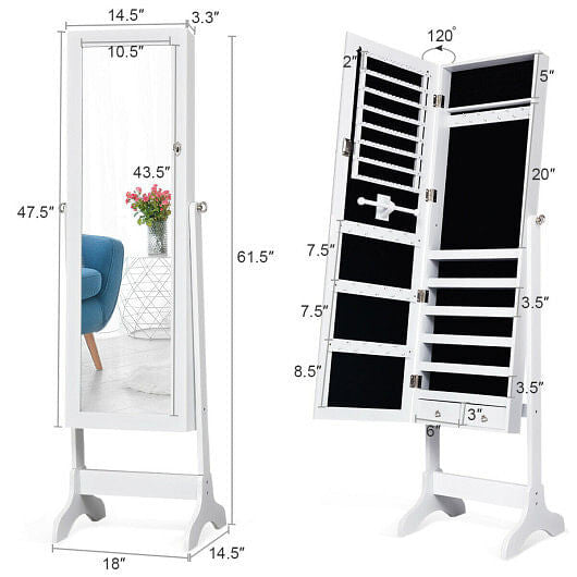 Lockable Mirrored Jewelry Cabinet Armoire Storage Organizer Box-Black