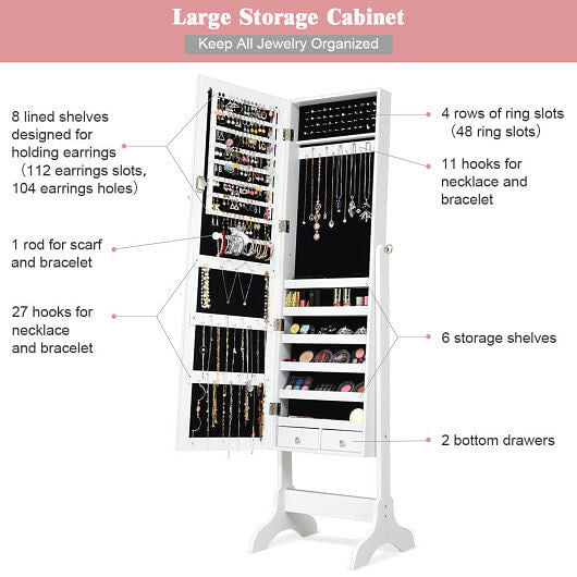 Lockable Mirrored Jewelry Cabinet Armoire Storage Organizer Box-Black