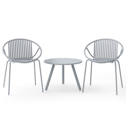 All Weather PP Patio Conversation Set with Round Coffee table and 2 Chairs-Green