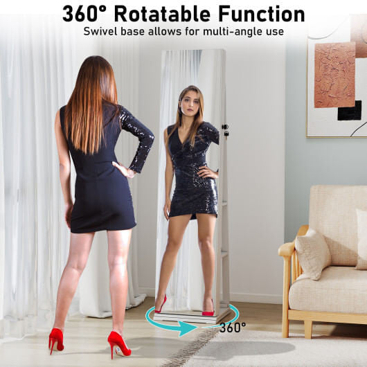 360?° Swivel Jewelry Cabinet with Full Length Mirror-White