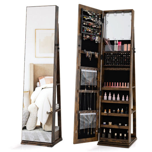 360?° Swivel Jewelry Cabinet with Full Length Mirror-White