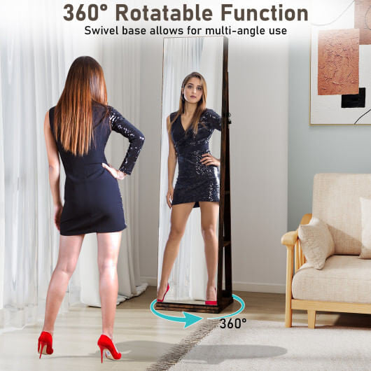 360?° Swivel Jewelry Cabinet with Full Length Mirror-White