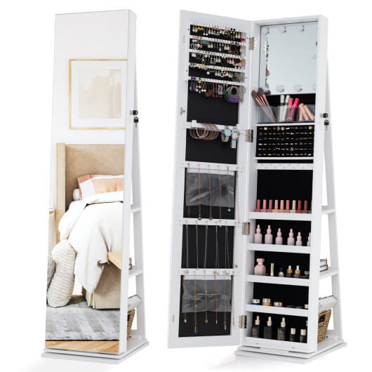360?° Swivel Jewelry Cabinet with Full Length Mirror-White