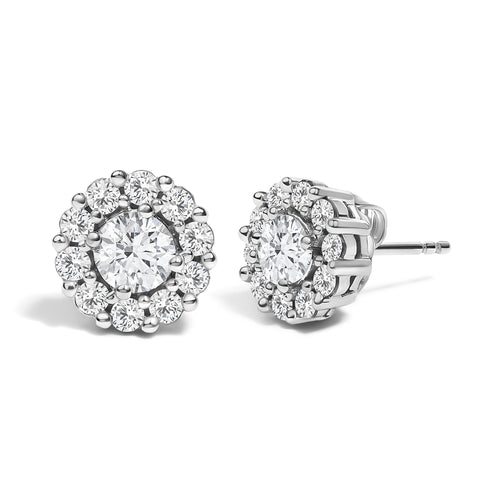 10K White Gold 1 1/2 Cttw Lab Grown Diamond Halo Stud Earrings