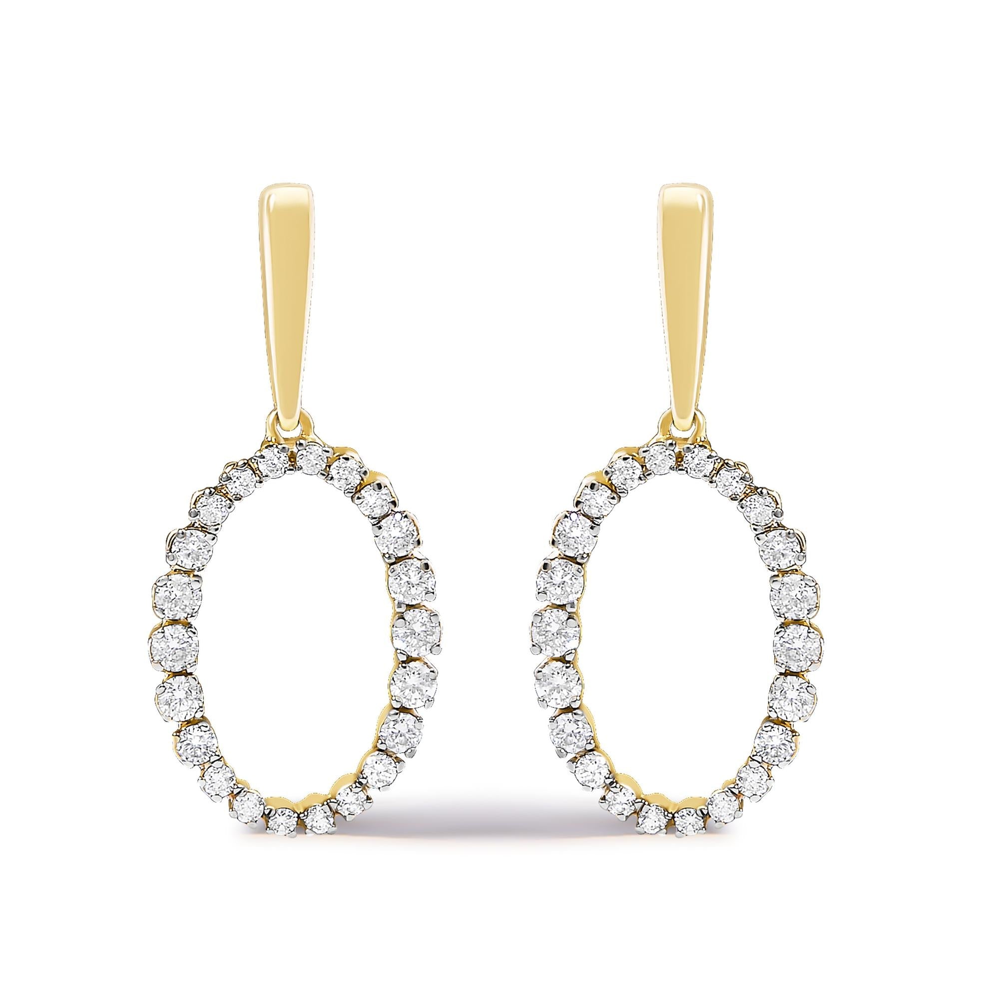14K Yellow Gold Graduating 1/2 Cttw Diamond Oval Dangle Earrings