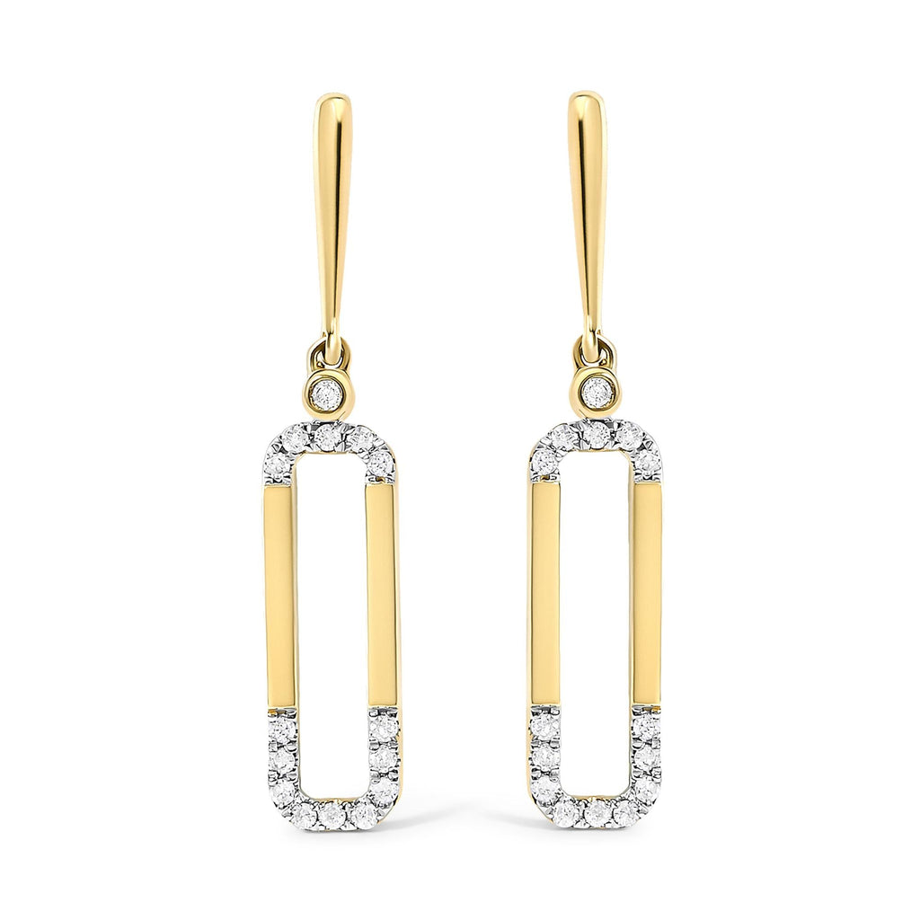 14K Yellow Gold 1/5 Cttw Diamond Paper Clip Dangle Earrings