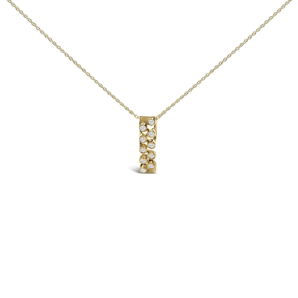 14K Yellow Gold Bezel Set 1/7 Cttw Diamond Vertical Bar Pendant Necklace