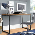 Modern Home Office Desk with Black Metal Frame and Brown Wood Top