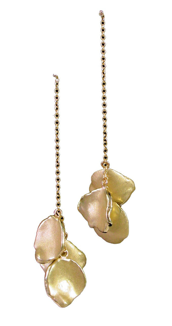 Metal Petals- Drop Earrings-14K Gold