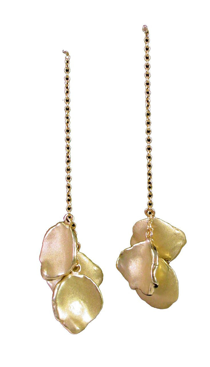 Metal Petals- Drop Earrings-14K Gold