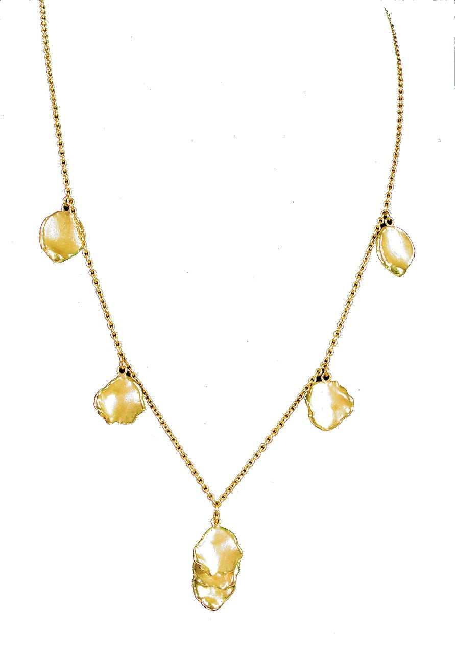 Metal Petals- Drop Earrings-14K Gold