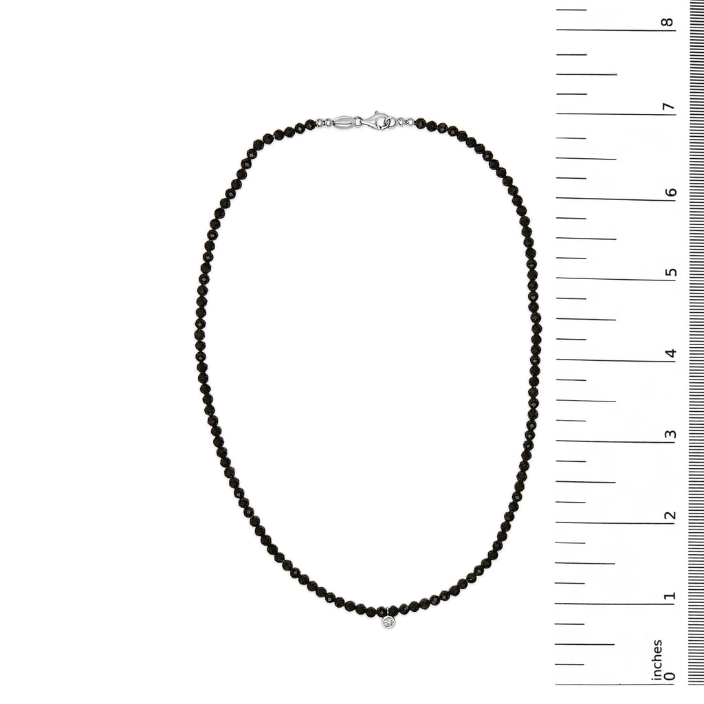 Sterling Silver Diamond Accent Black Spinel Bead Station Necklace