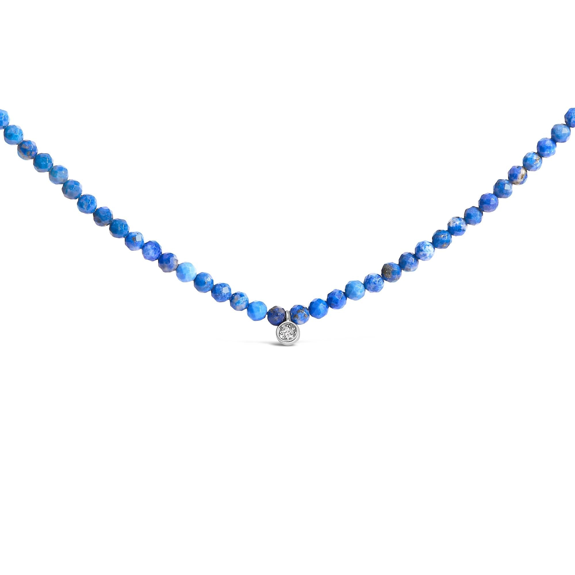 Sterling Silver Diamond Accent Blue Lapis Bead Station Necklace