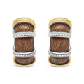 18K Yellow and White Gold Flash Plated .925 Sterling Silver Clear Brown Enamel 9/10 Cttw Round Diamonds Huggie Hoop Earrings (F-G Color, VS1-VS2 Clarity)