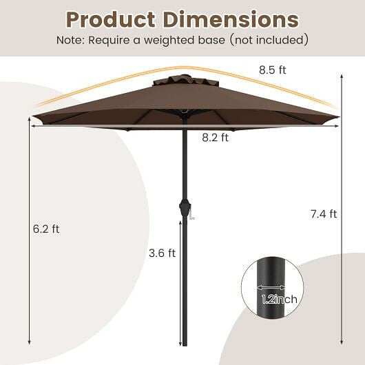 Outdoor Heavy Duty Market Umbrella with Crank Handle and 8 Sturdy Ribs-Beige