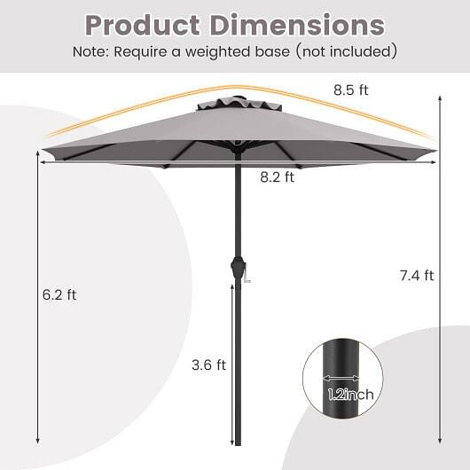 Outdoor Heavy Duty Market Umbrella with Crank Handle and 8 Sturdy Ribs-Beige