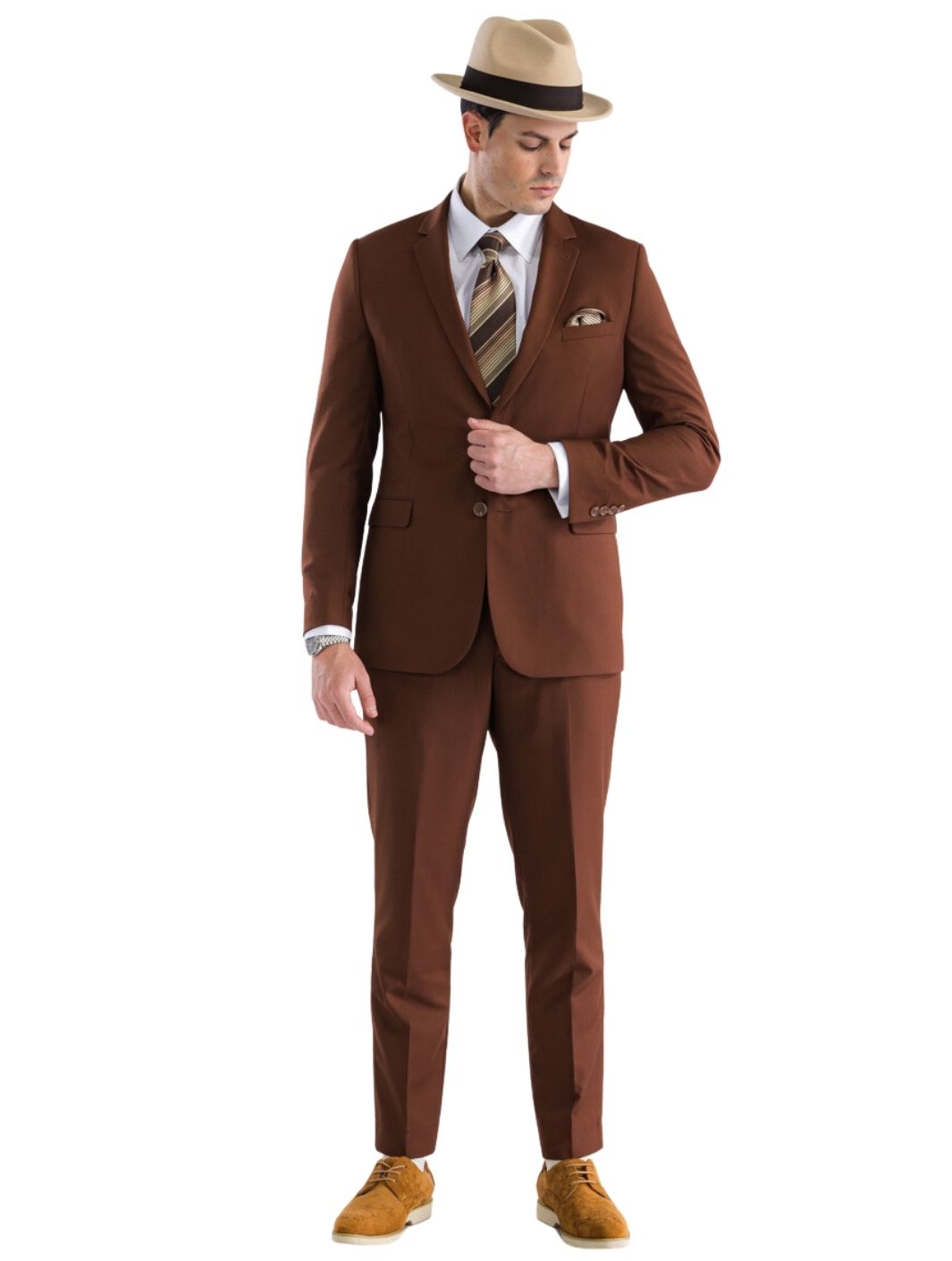 OSLO-D.CHOCOLATE Slim Fit Notch Lapel 2 Piece Suit