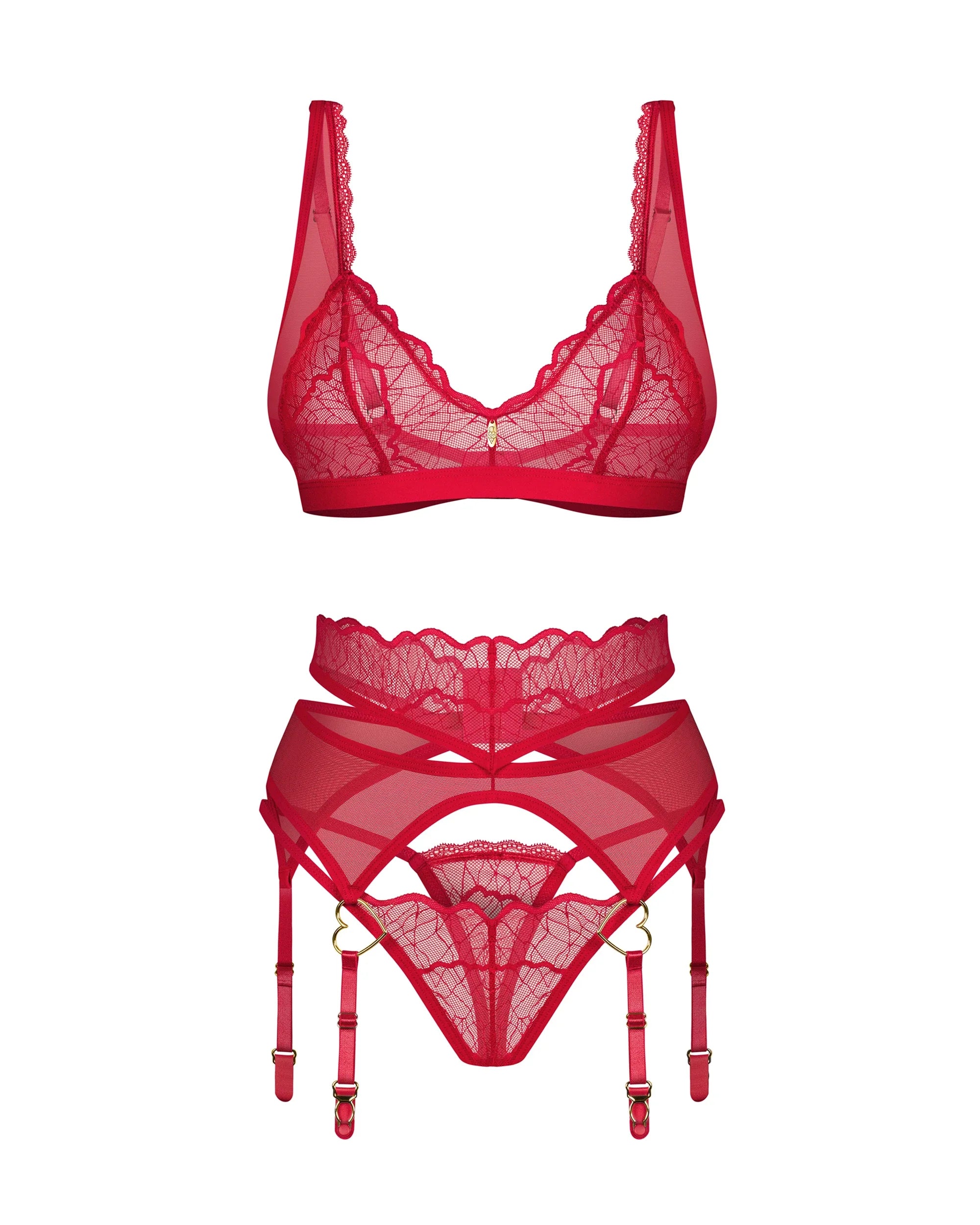 Sheer Bralette Thong Garter Belt Set Obsessive Cupide Desir