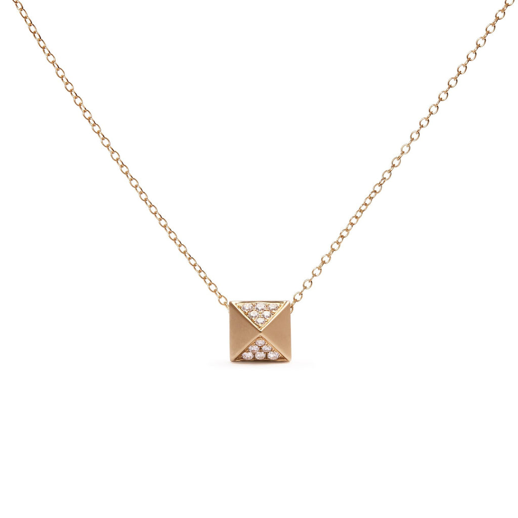 14K Yellow Gold 1/4 Cttw Diamond Matte Finished Pyramid Pendant Necklace (G-H Color, SI1-SI2 Clarity) - 18 Inches