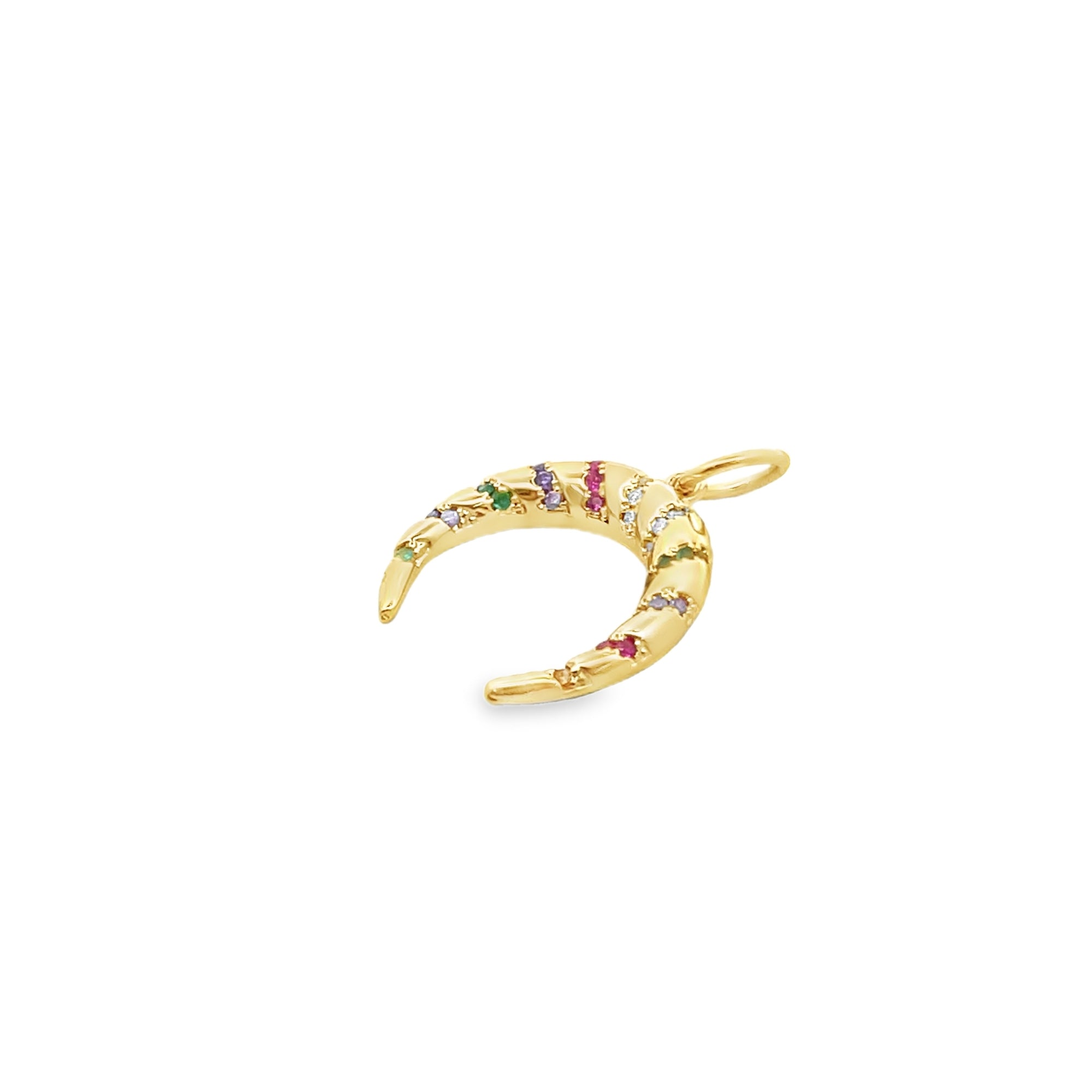 18K Gold Filled Slim Croissant Pendant With Colorful CZ Stones