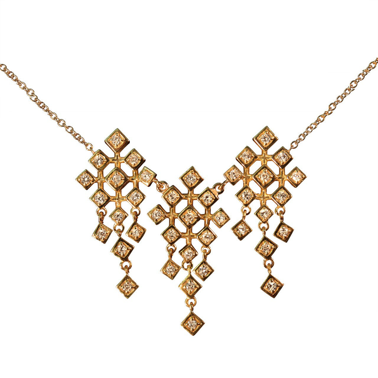 Pyramid Diamond Squares-Earrings-18K Gold
