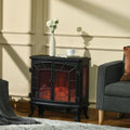 Black Remote Controlled Electric Fireplace Heater Realistic LED Flames and Logs