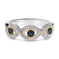 Sterling Silver 1/4 Cttw Blue and White Diamond Evil Eye Band Ring