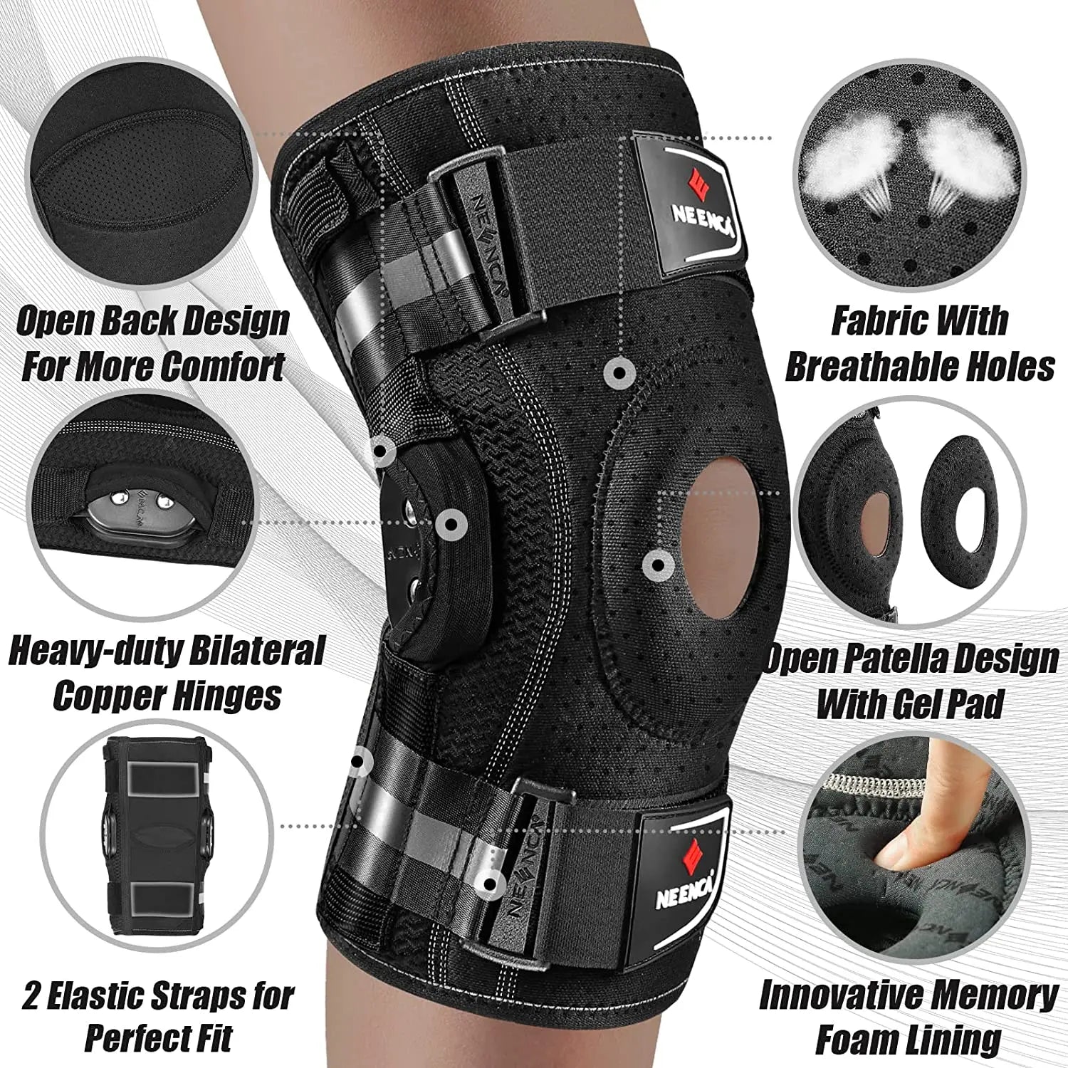 NNEOBA Knee Brace with Copper Side Stabilizers XL Medical Knee Support Black