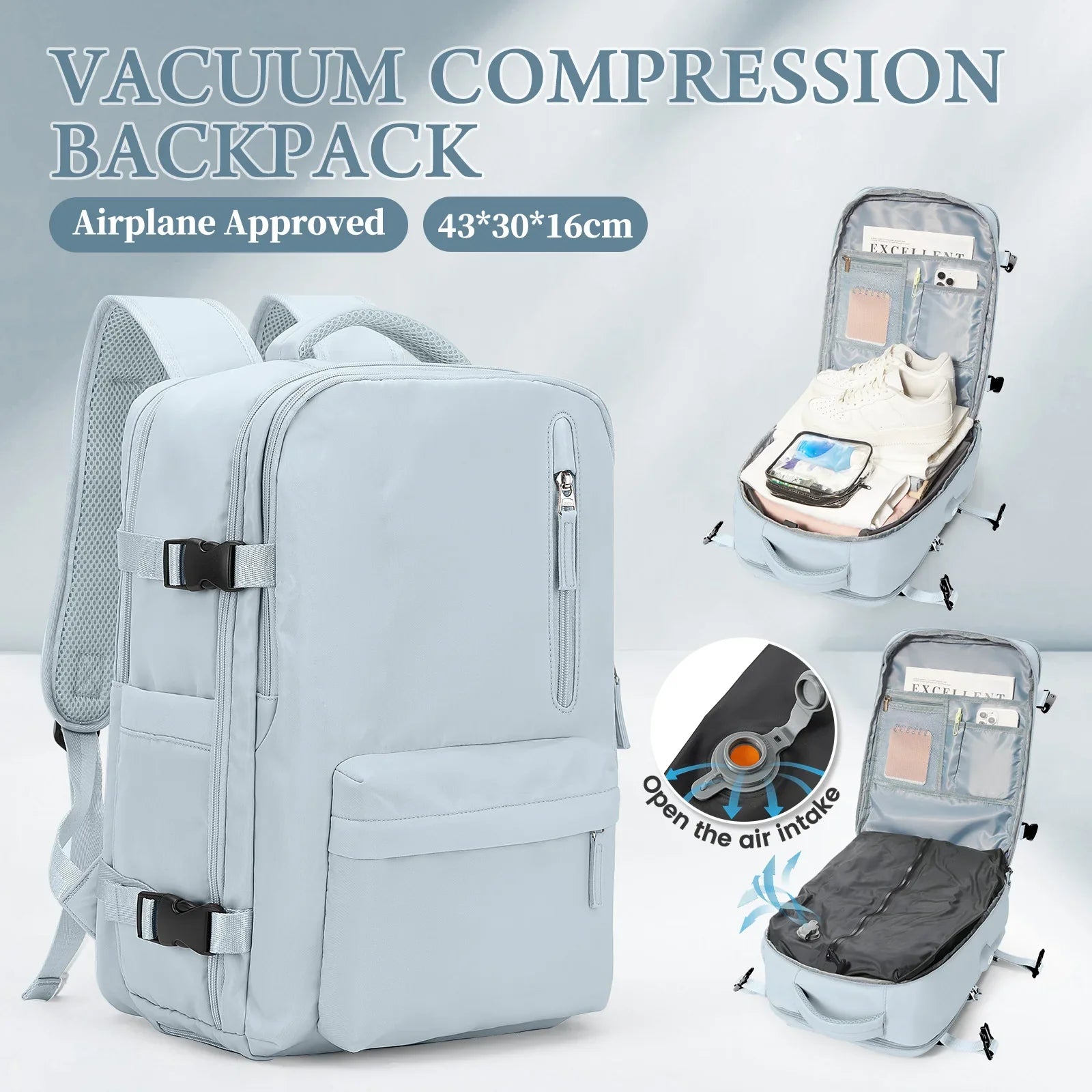 NNEOBA Vacuum Compression Laptop Backpack Blue