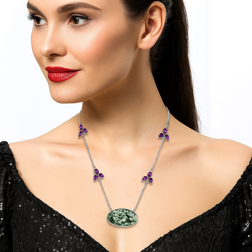 Natural Dioptase & Amethyst Necklace N-1004 SDN1738