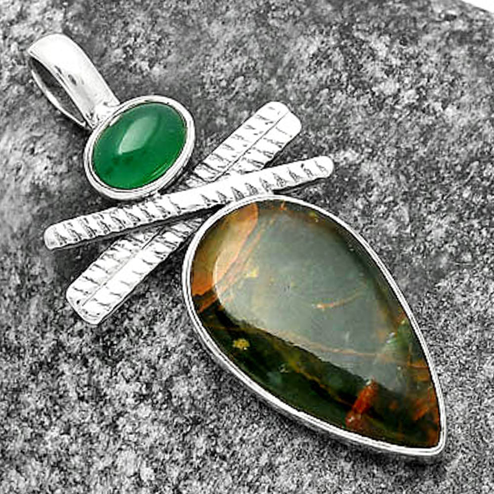Turkish Rainforest Chrysocolla & Green Onyx Pendant P-1268 SDP111801-2