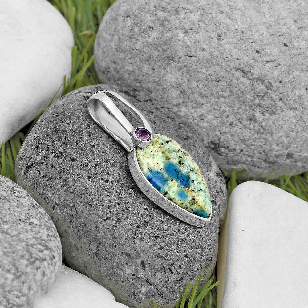 K2 Blue Azurite In Quartz & Amethyst Pendant P-1606 SDP136208-1