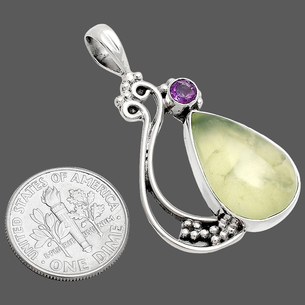 Natural Prehnite & Amethyst Pendant P-1573 SDP148741-2