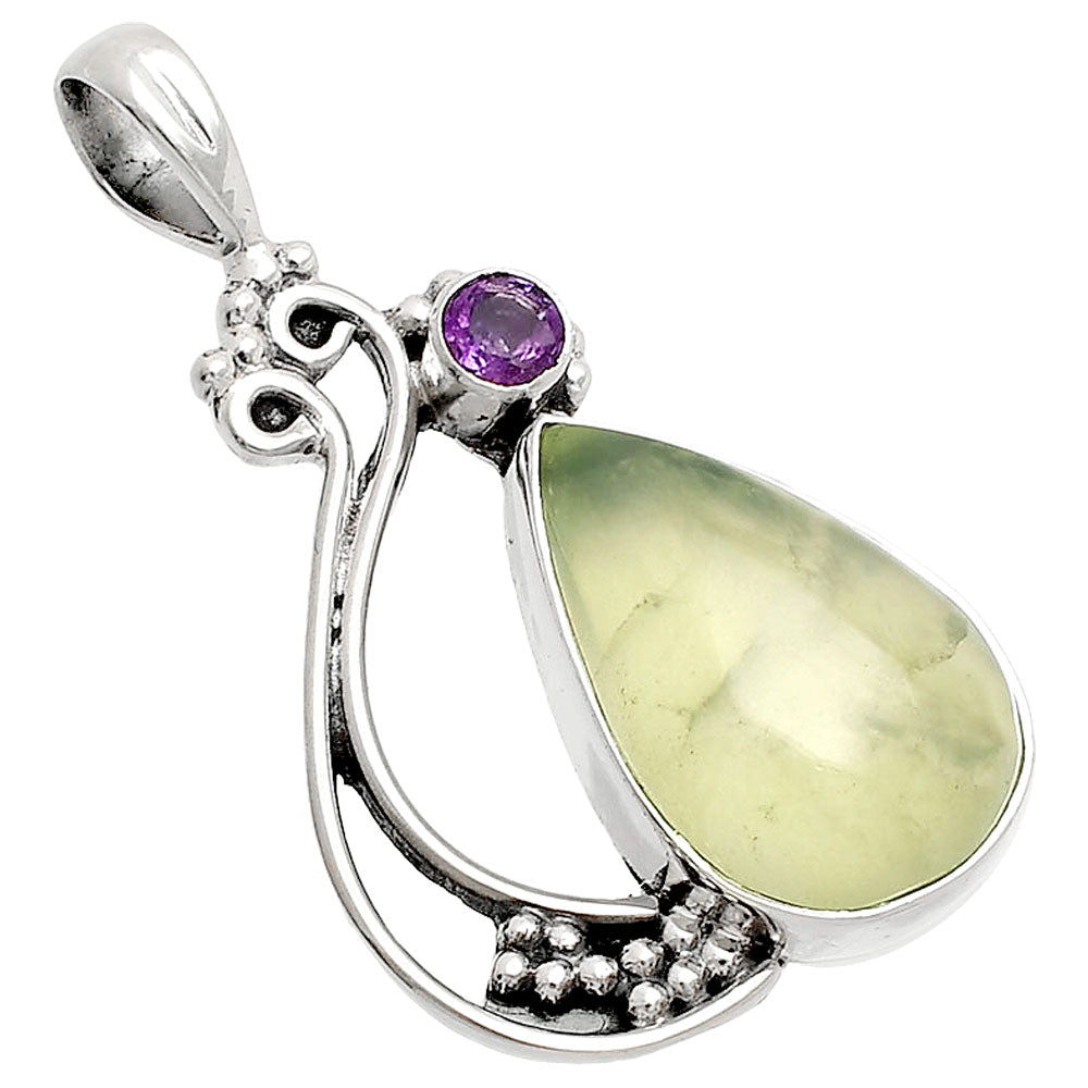 Natural Prehnite & Amethyst Pendant P-1573 SDP148741-1