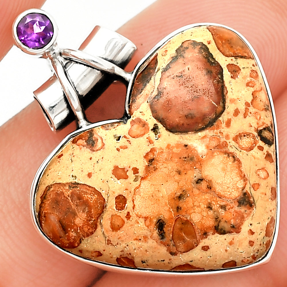 Heart - Leopardite Jasper & Amethyst Pendant P-1159 SDP149697
