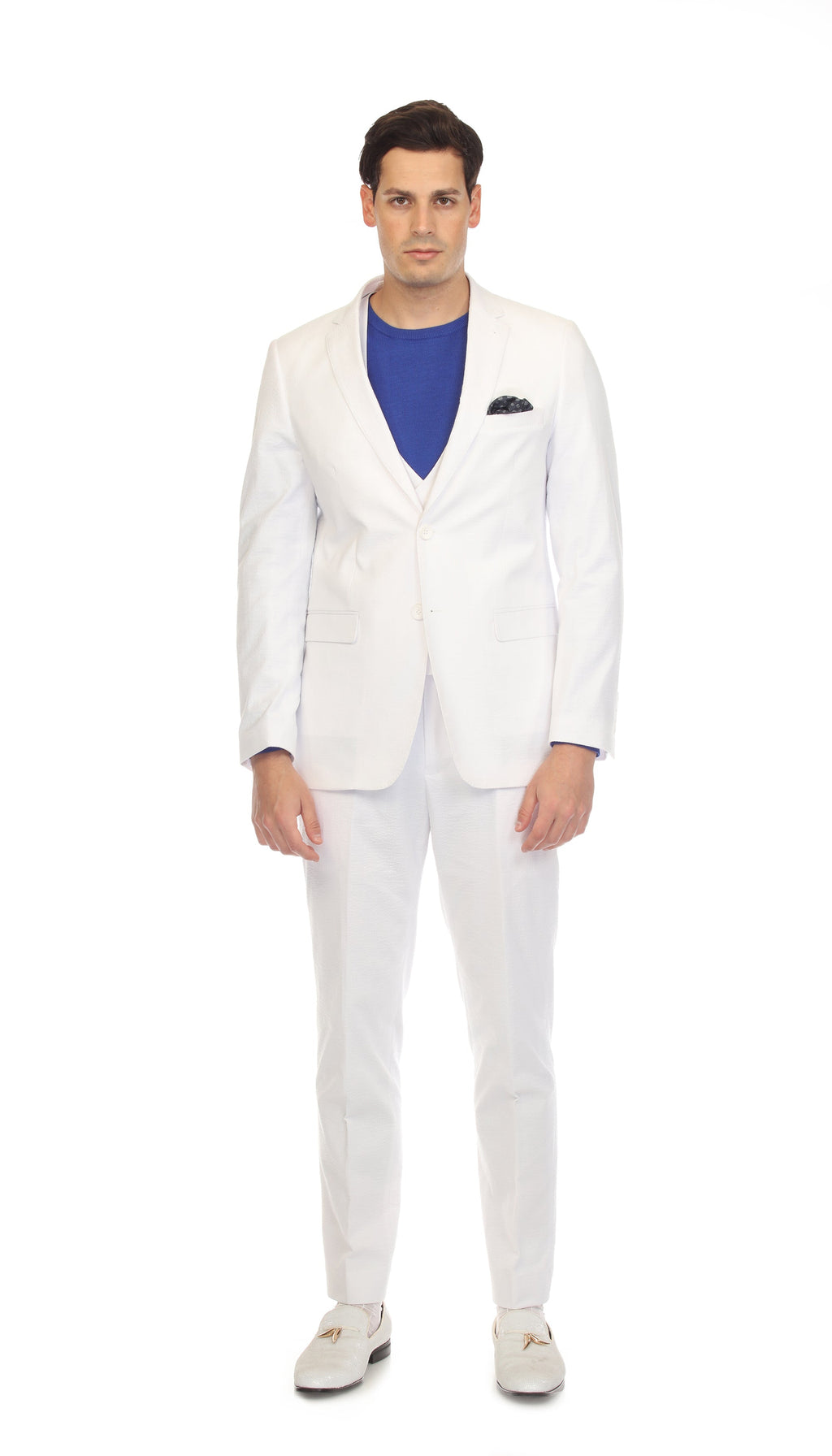 Men's Slim Fit Two Button White Seersucker Suit