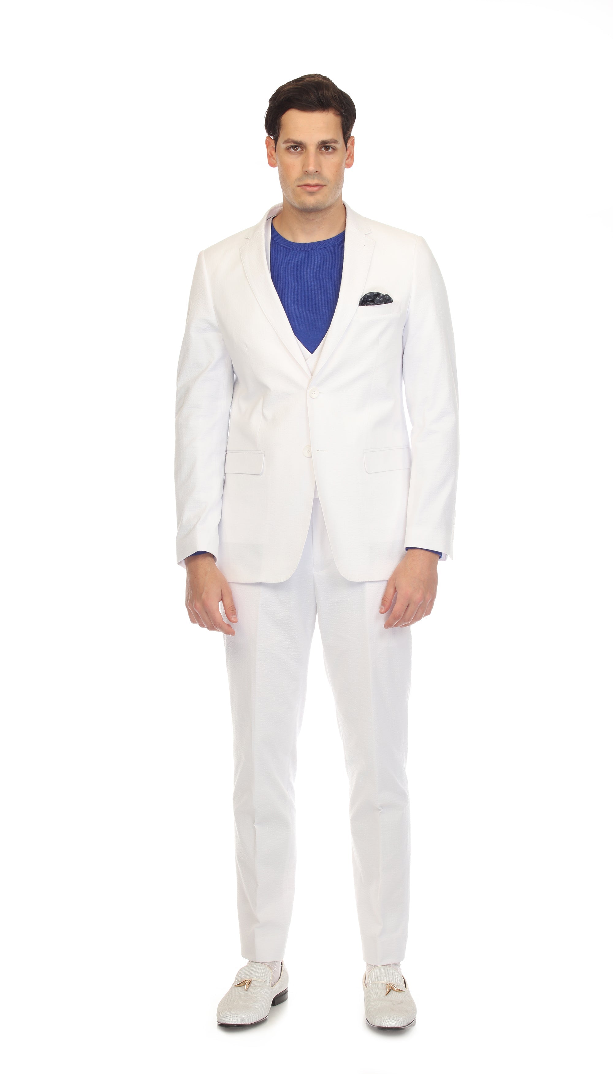 Men's Slim Fit Two Button White Seersucker Suit
