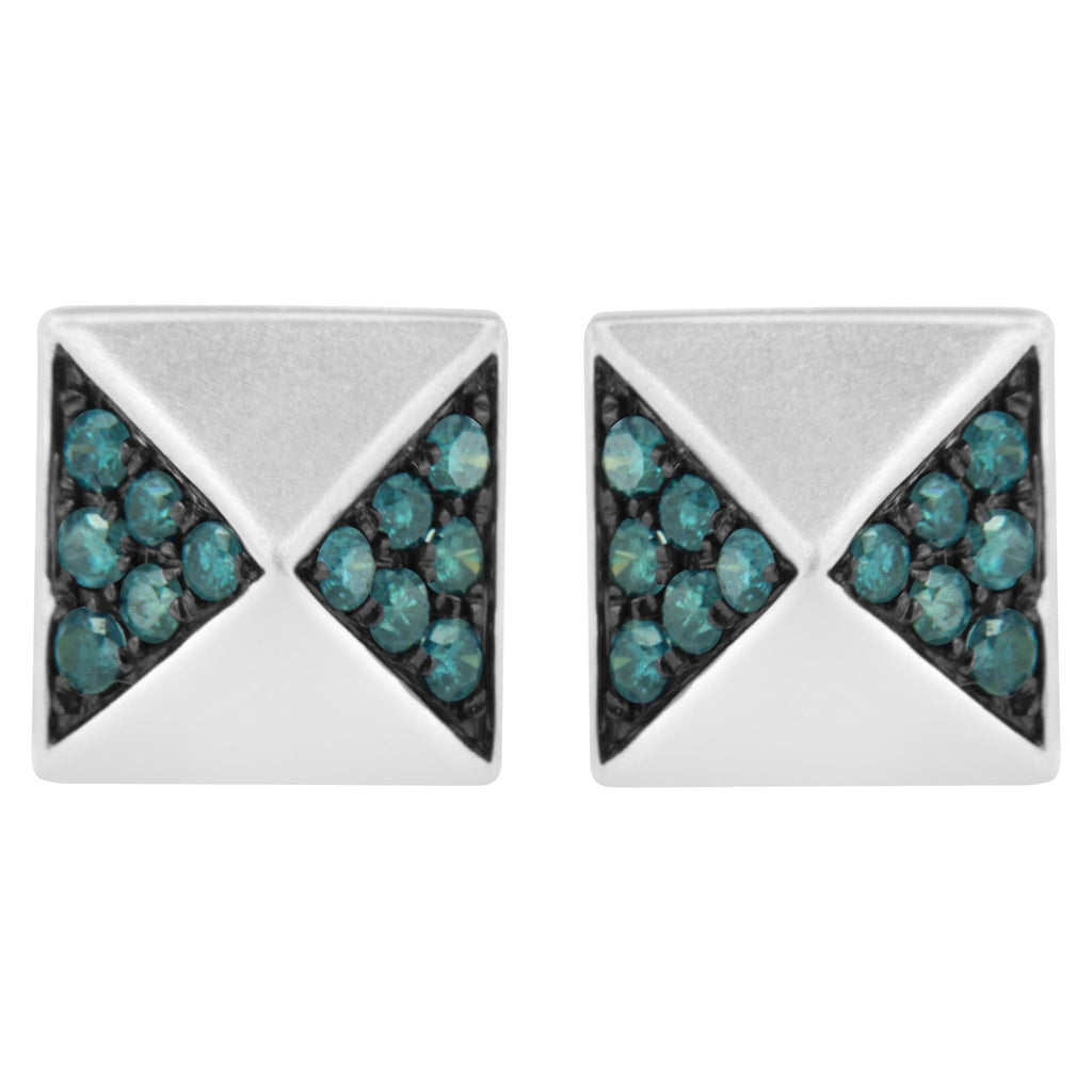 14K White Gold 1/4 Cttw Treated Blue Diamond Pyramid Stud Earring (Blue Color, SI1-SI2 Clarity)