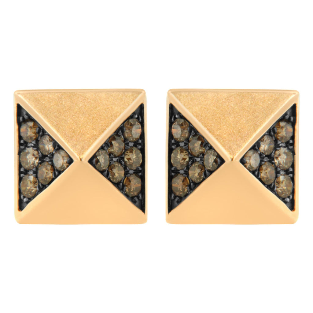 14K Rose Gold 1/4 Cttw Brown Diamond Pyramid Stud Earring (Brown Color, SI1-SI2 Clarity)
