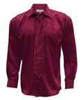 Burgundy Satin Regular Fit French Cuff Dress Shirt, Tie & Hanky Set-0
