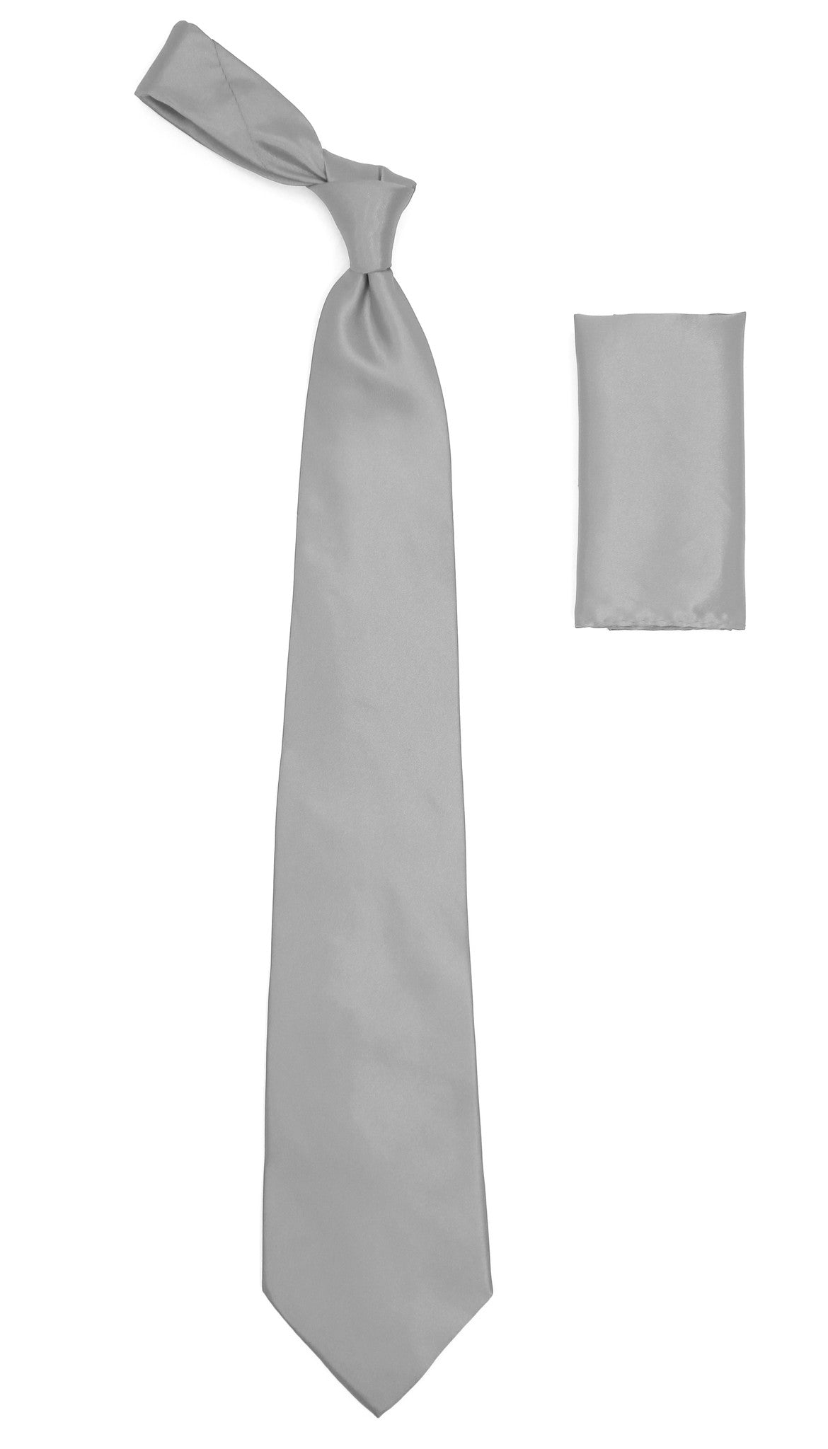 Silver Satin Regular Fit French Cuff Dress Shirt, Tie & Hanky Set