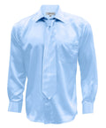 Sky Blue Satin Regular Fit Dress Shirt, Tie & Hanky Set-0