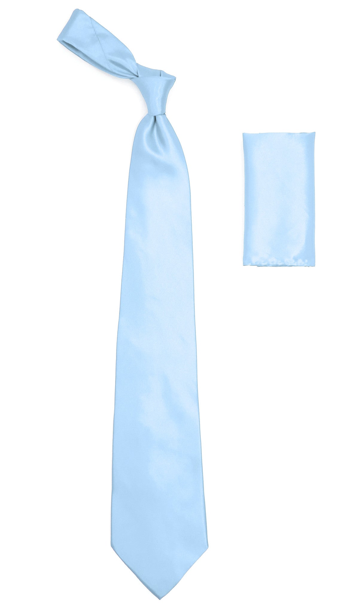 Sky Blue Satin Regular Fit Dress Shirt, Tie & Hanky Set-1