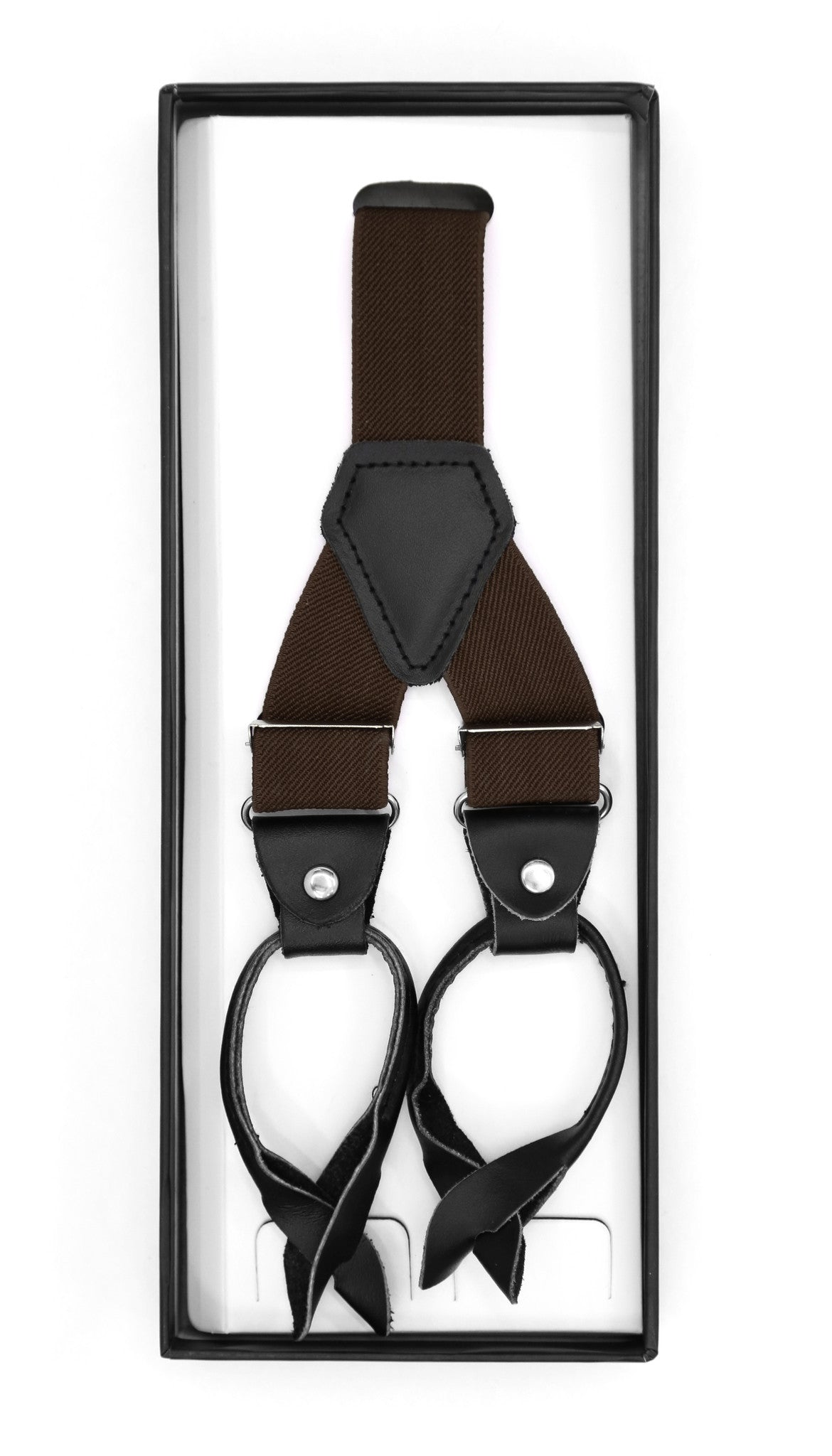 Dark Brown Blue Unisex Button End Suspenders-1